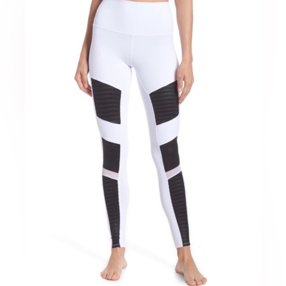 ALO Stylish White and Black Faux Leather Leggings EUC